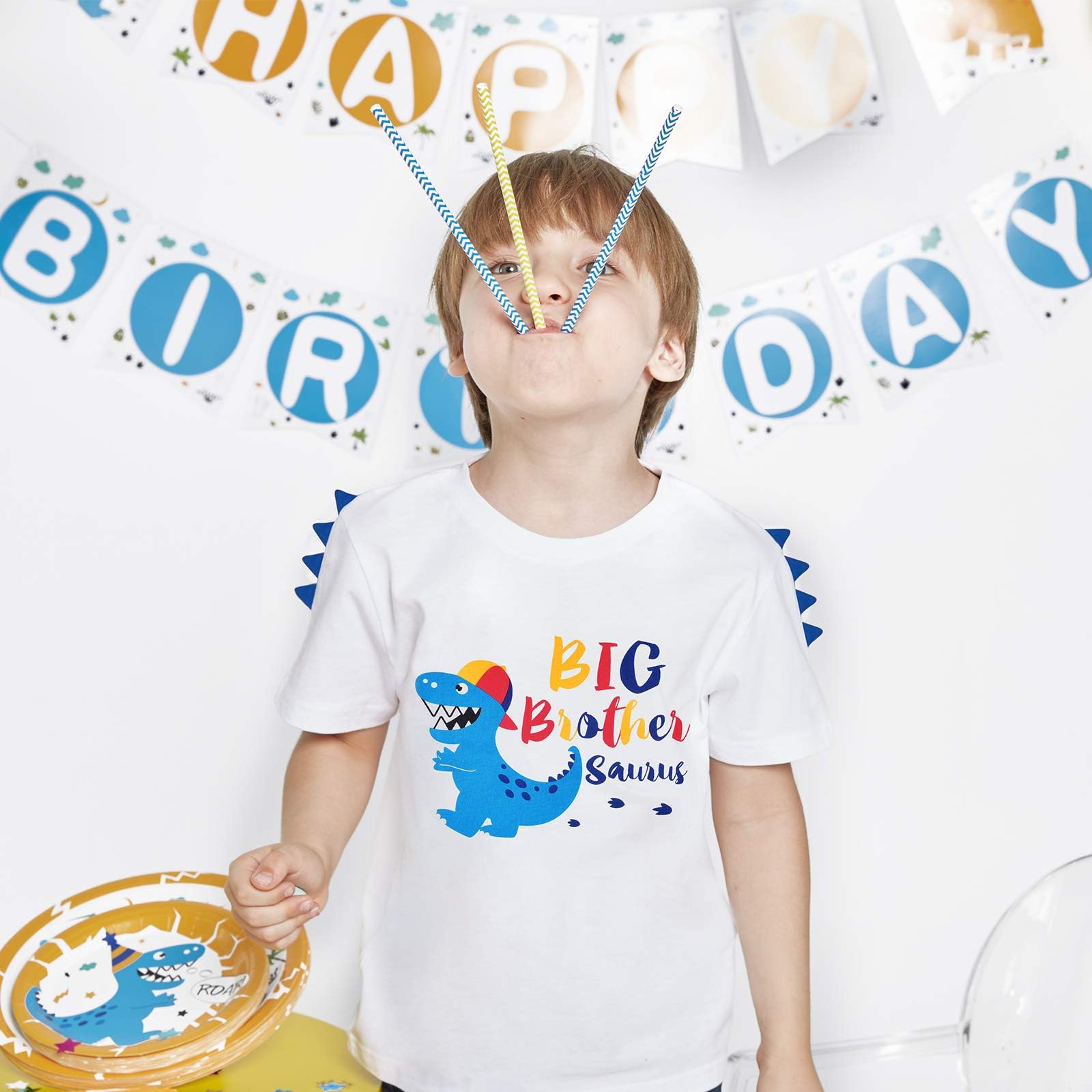 Dinosaur Big Brother Announcement T-Shirt - Cute Sibling Outfits for Toddler Boys | Fun Family Matching Clothes for Birth Announcements & Photo Shoots
