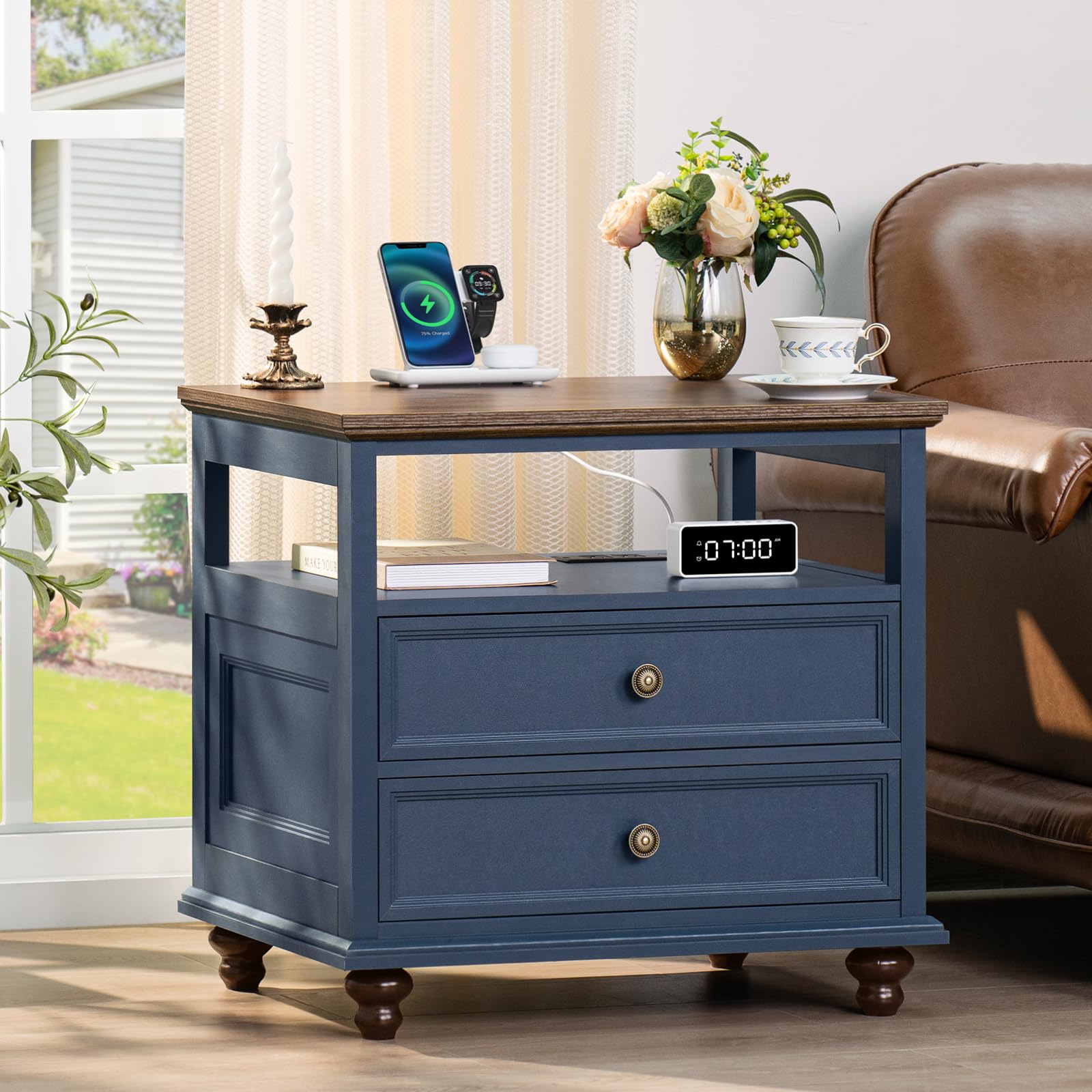 Farmhouse Nightstand with USB Charging Station, 24