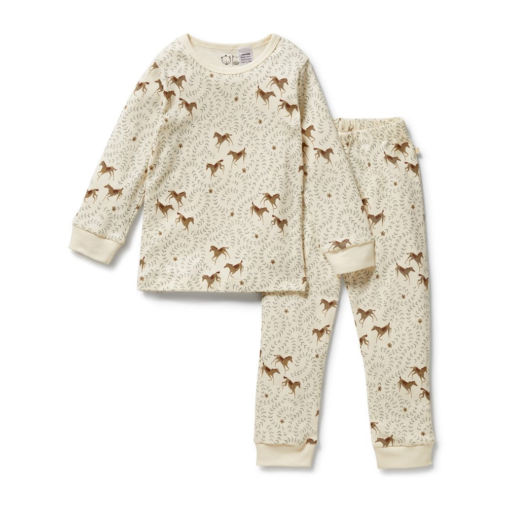 Organic Cotton Long Sleeve Horse Pajamas for Women - Soft & Comfortable Sleepwear for Cold Nights, Lounge Wear, and Cozy Home Relaxation