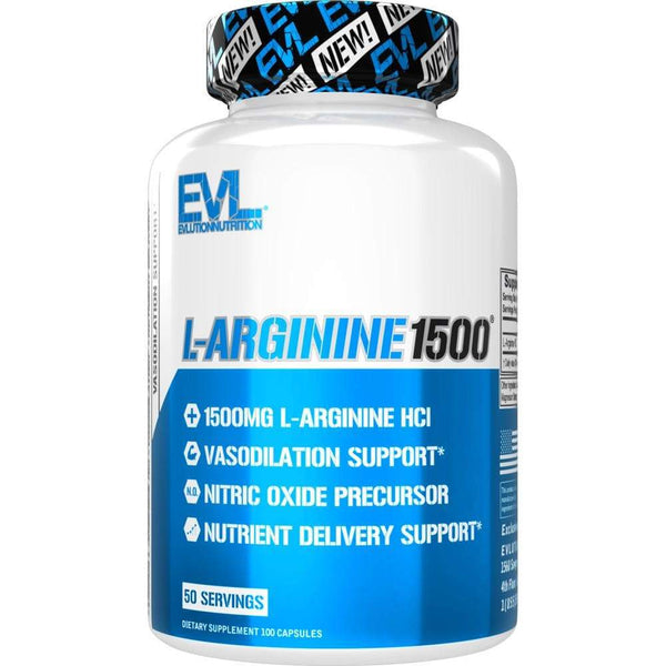 EVLution Nutrition L-Arginine 1500mg - 100 Capsules (50 Servings) - Nitric Oxide Booster for Muscle Growth, Workout Performance & Heart Health - Pre-Workout Supplement for Athletes & Bodybuilders
