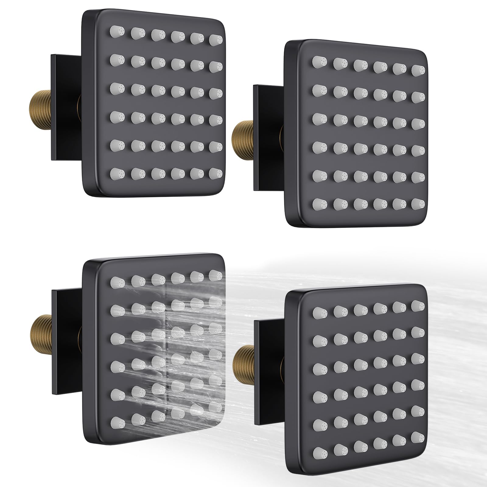 3-Inch Matte Black Square Shower Body Spray Jets - 4 Pack Adjustable Brass Shower Jets with On/Off Flow Control | Perfect for Spa-Like Bathroom Upgrades & Luxury Shower Systems