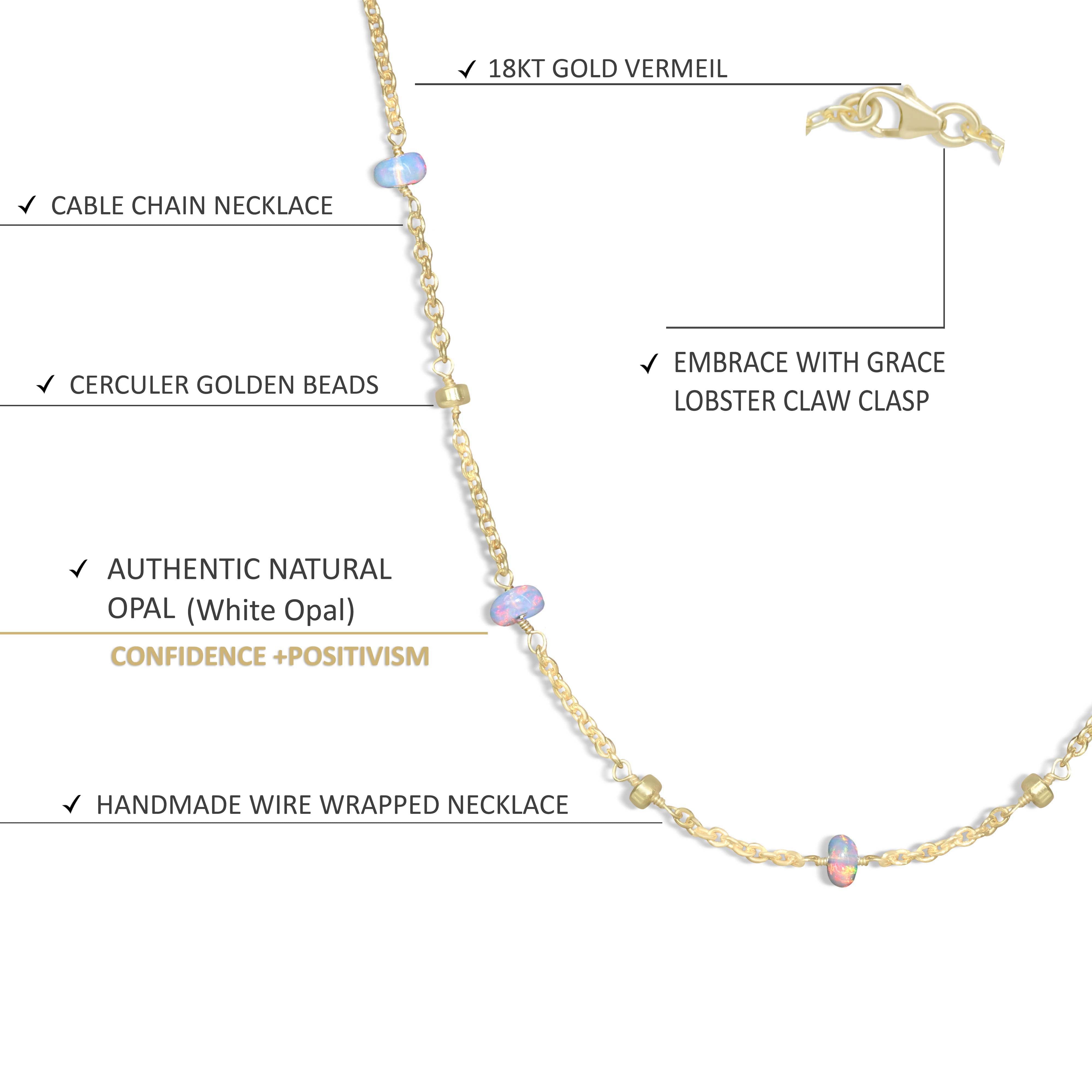 White Opal Beaded Chain Necklace - Elegant Dainty Jewelry for Women | Perfect for Weddings, Parties & Everyday Wear