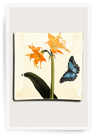Handmade Amaryllis & Butterfly Decoupage Glass Tray - Elegant Serving Tray for Tea Party, Home Decor & Gift Giving
