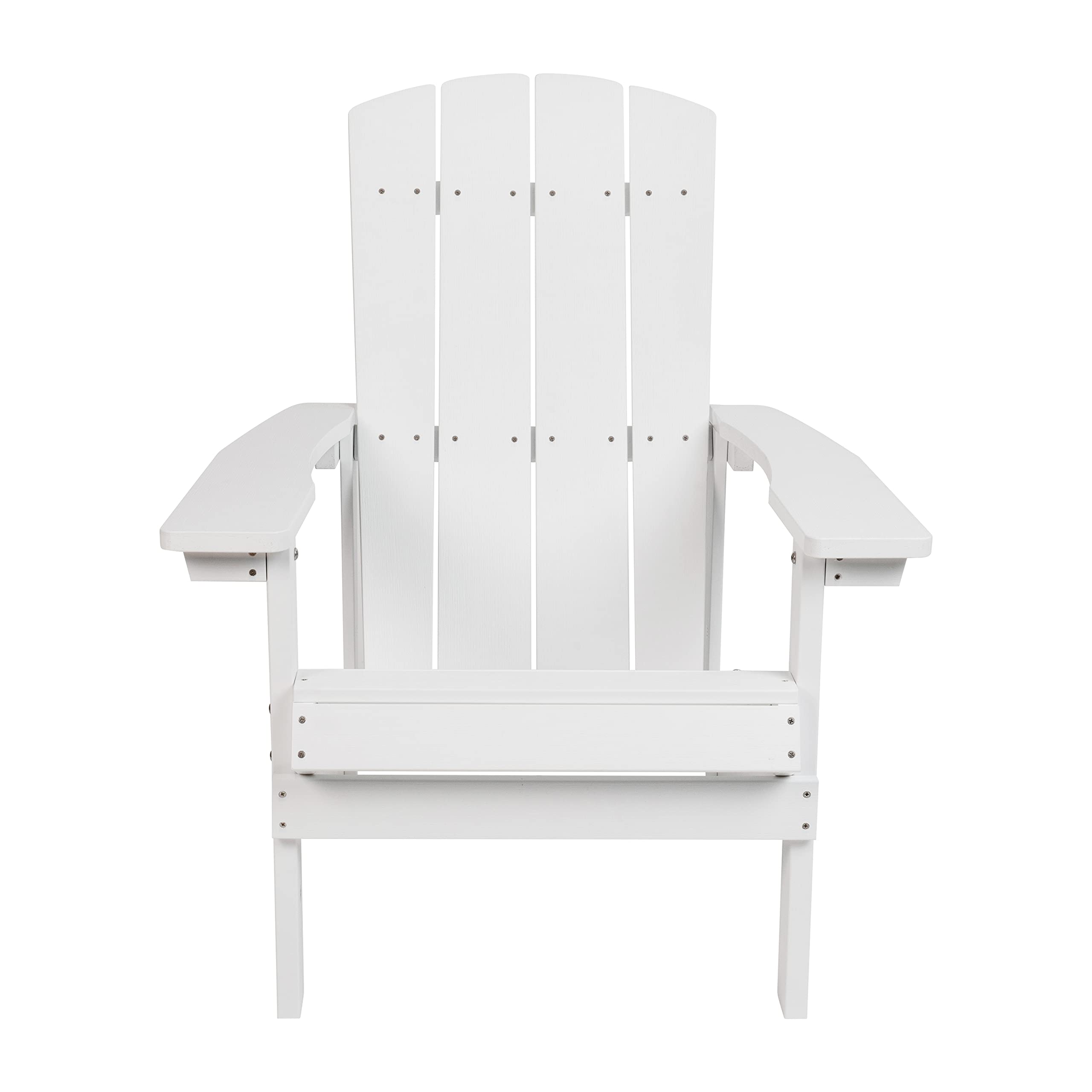 Flash Furniture Charlestown Commercial Grade Indoor/Outdoor Adirondack Chair - Weather Resistant Durable Poly Resin Deck & Patio Seating in White - Perfect for Backyard, Garden, Poolside & Beach Relaxation