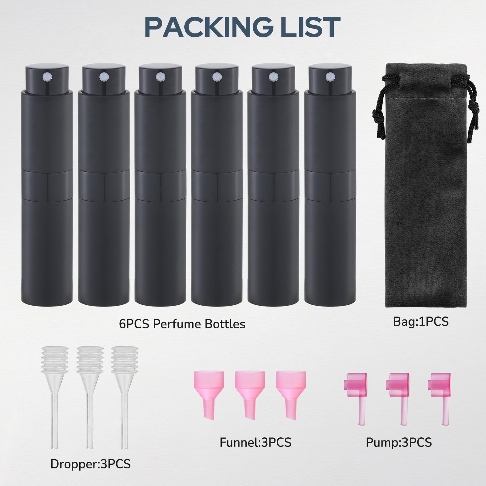 Refillable Travel Perfume Atomizer - Portable Cologne Spray Bottle for Men & Women, 8ml Mini Empty Sprayer (Black) - Perfect for Gym, Office, and On-the-Go Use