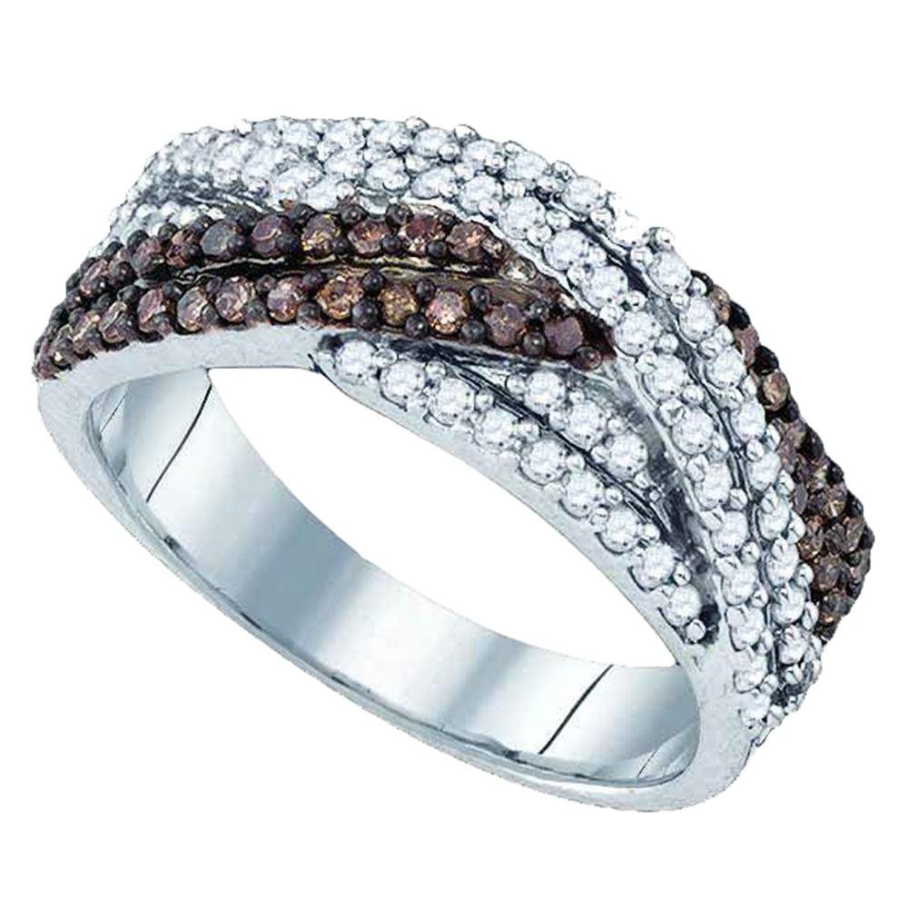 925 Sterling Silver Women's Wedding Band - Sonia Jewels Channel Set Crossover Round Cut Chocolate Brown & White Diamond Ring (3/4 cttw) | Anniversary Gift, Bridal Jewelry, Engagement Ring Alternative