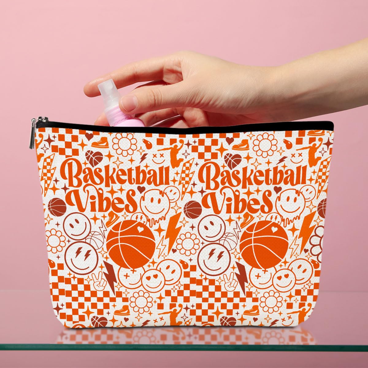 Basketball Makeup Bag - Waterproof Cosmetic Toiletry Bag for Women & Girls - Perfect Gift for Basketball Lovers, Players, Coaches, Sisters & Girlfriends - Great for Sports, Travel, Gym & Daily Use