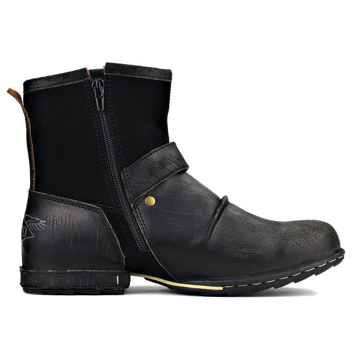 OSSTONE Men's Fashion Zipper-Up Leather Chukka Boots - Retro Style Casual Motorcycle Shoes (OS-5008-1-DA1B1) - Perfect for Riding, Daily Wear & Urban Street Style