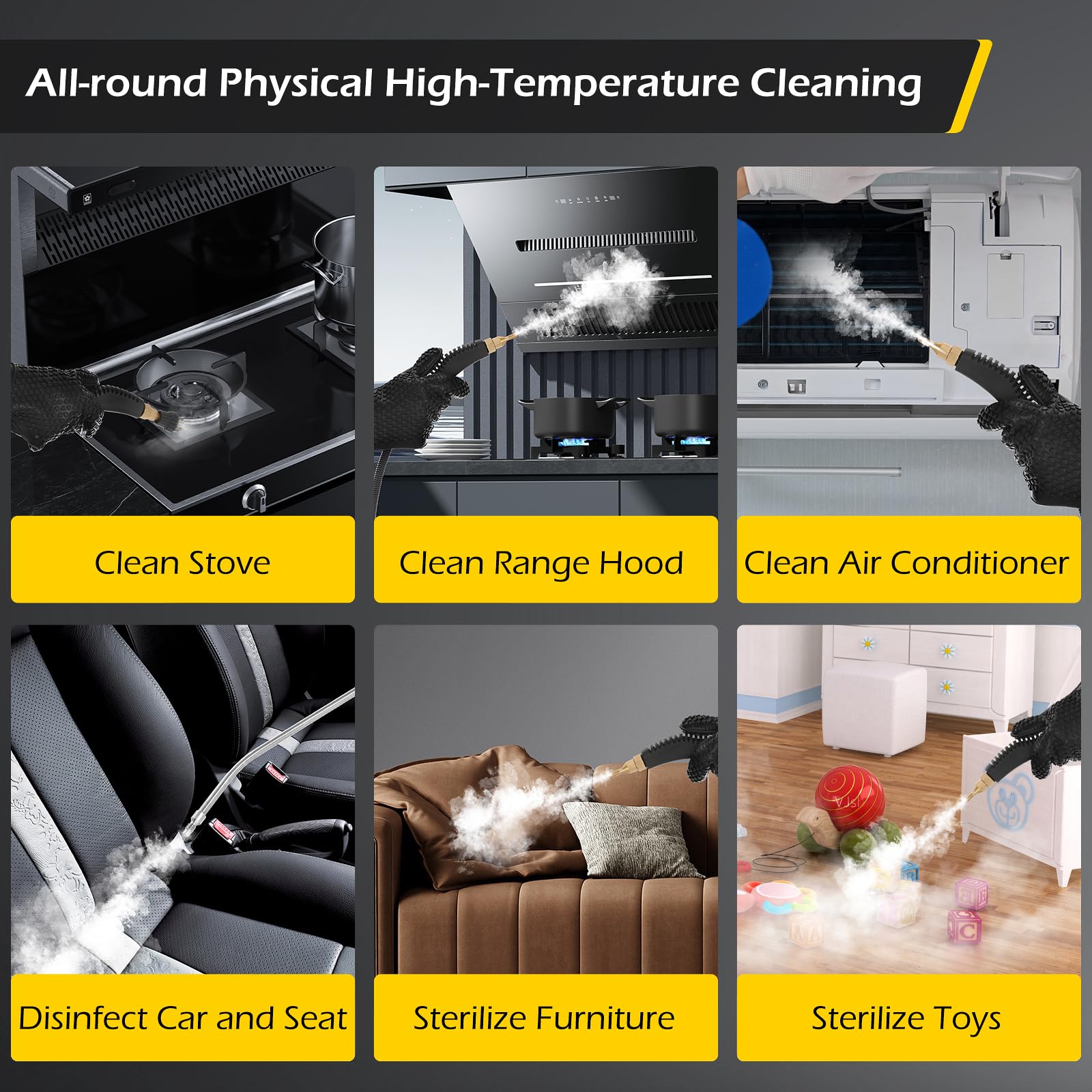 Dyna-Living 2500W Handheld Steam Cleaner - Portable High Pressure Car Steamer with 1.4L Large Water Tank | Electric Steam Cleaner Machine for Auto Detailing, Home Cleaning & Sanitizing (Orange) - Perfect for Cars, Upholstery, Tiles & Kitchen Appliances