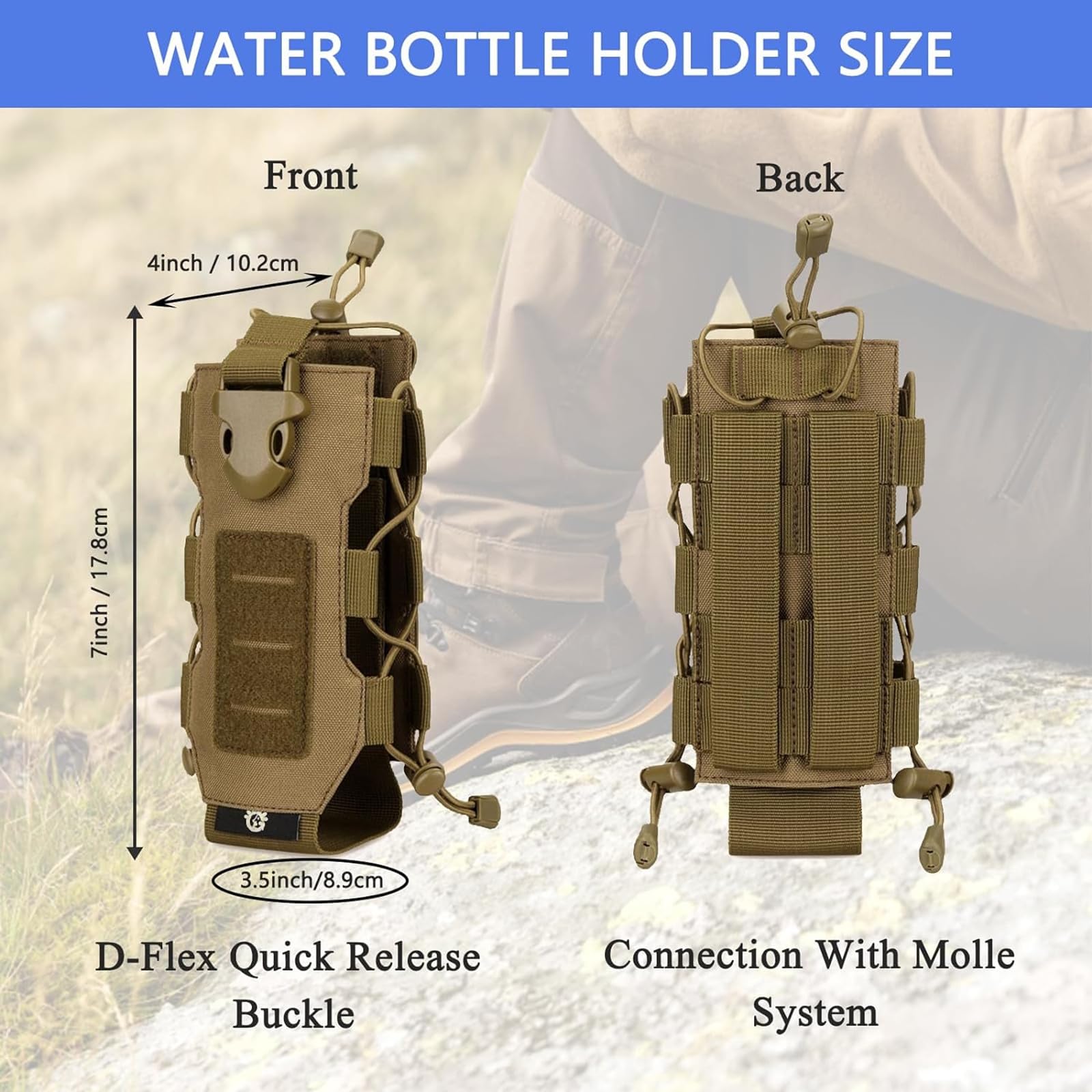 Tactical MOLLE Water Bottle Pouch - Adjustable Hydration Carrier for Hiking, Hunting & Outdoor