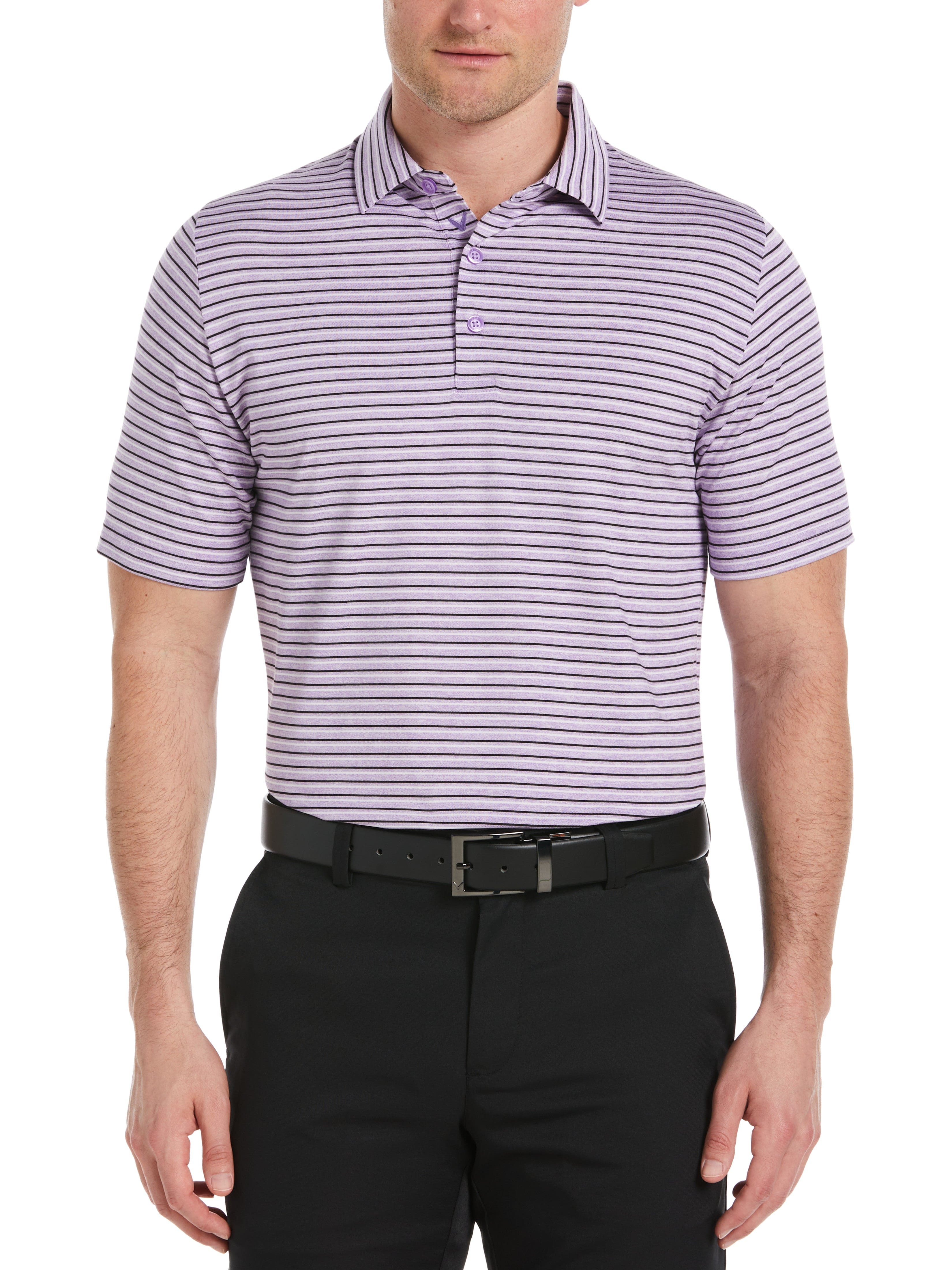 Men's Soft Touch Stripe Golf Polo Shirt - Breathable Moisture-Wicking Performance Shirt for Golf, Tennis & Casual Wear