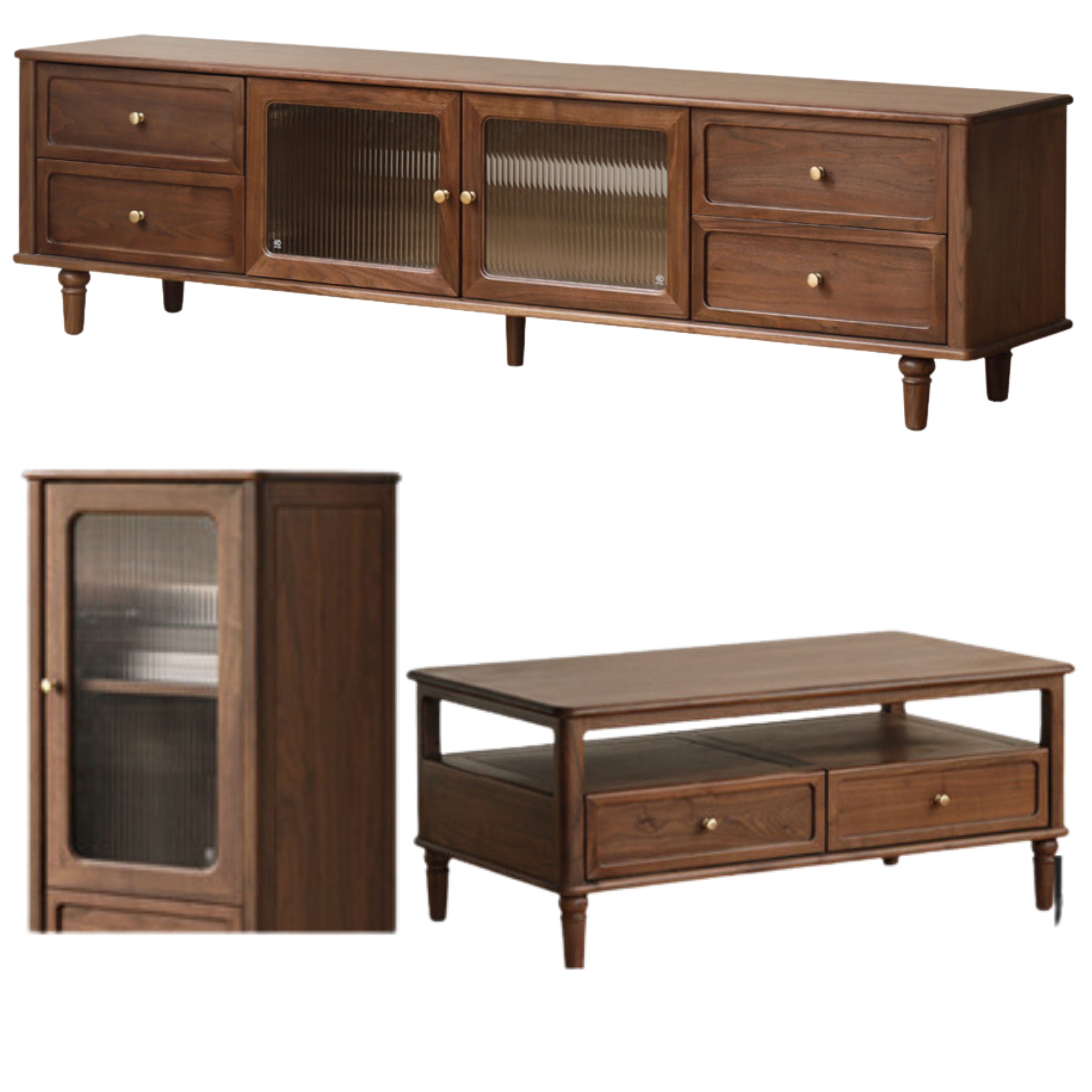 Solid Black Walnut Wood TV Stand - American Retro Style Locker Cabinet for Living Room & Home Theater Storage