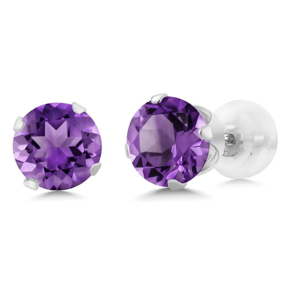 1.00 Cttw 14K White Gold Purple Amethyst Stud Earrings for Women & Men | February Birthstone Jewelry | Round 5MM Gemstone Earrings | Perfect Gift for Anniversary, Valentine's Day & Special Occasions
