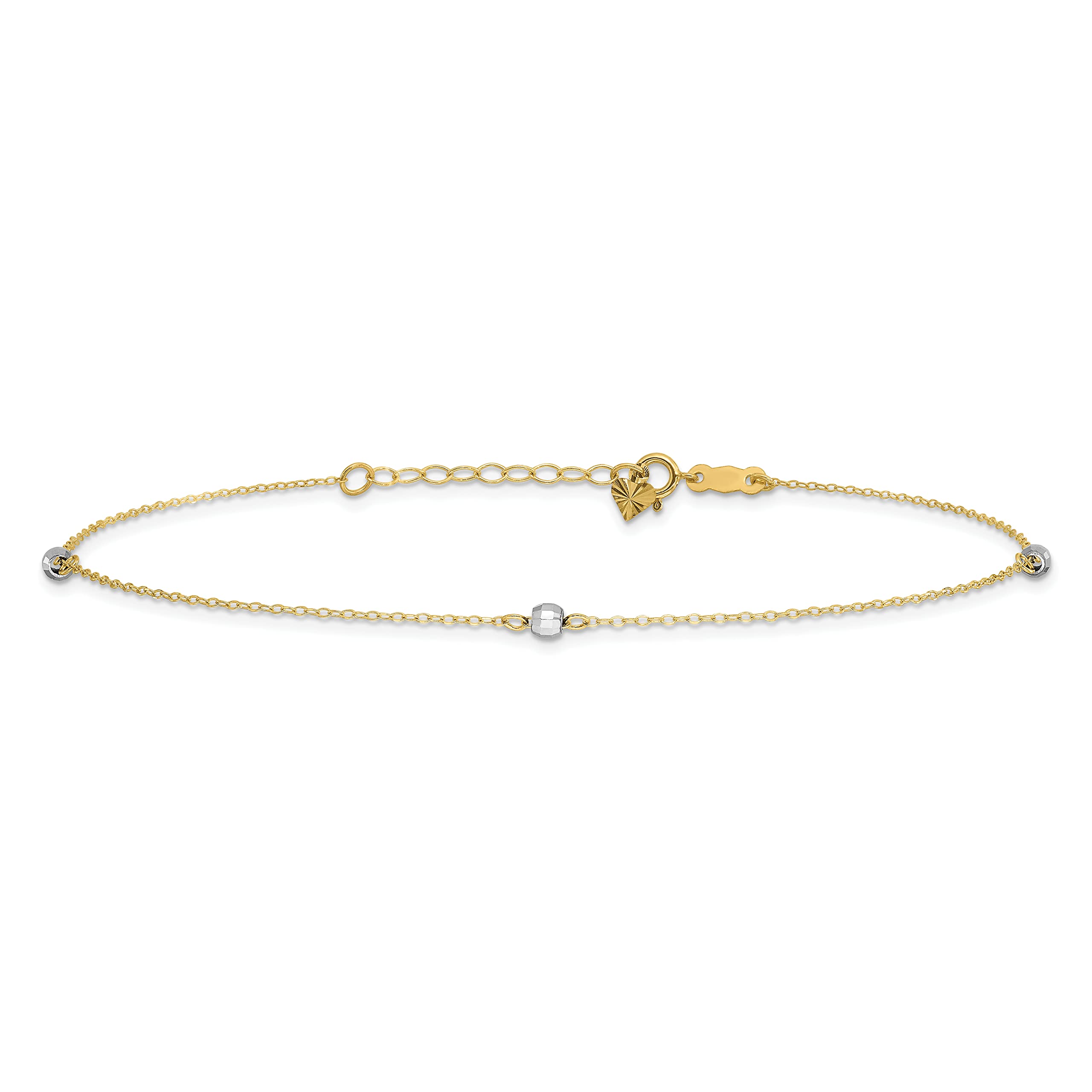 14K Gold Two-Tone Mirror Bead Anklet with 1 Inch Extension - Elegant Adjustable Ankle Bracelet for Women, Perfect for Beach, Summer Outfits & Special Occasions