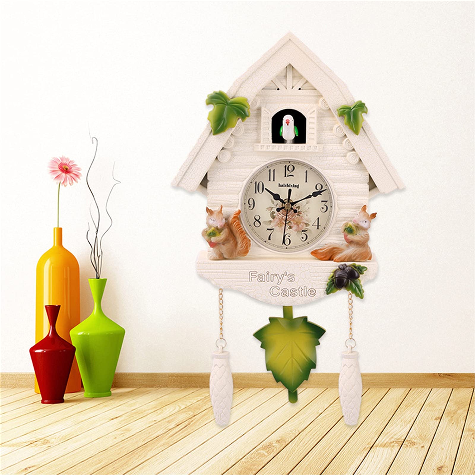 Quartz Cuckoo Clock - Black Forest House Wall Clock with Music & Dancing Figures, Battery Operated, for Office, Classroom, Bedroom, Bathroom, Living Room, Kitchen Decor