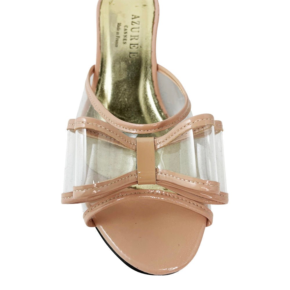 Nova Azuree Blush Bow Slide Sandals - Women's Elegant Summer Flat Shoes for Beach, Wedding & Casual Outfits
