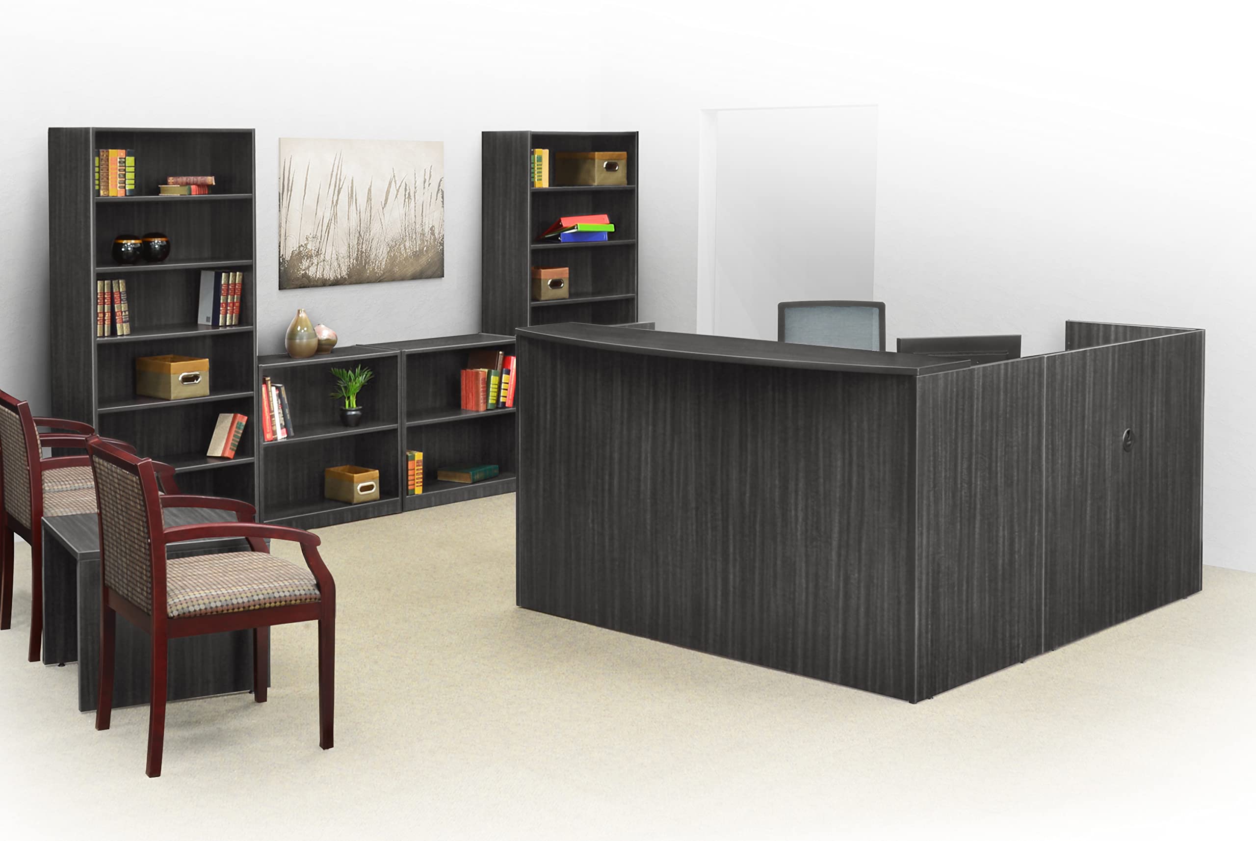 Romig Legacy Single Pedestal Reception Desk - Ash Grey Office Furniture for Professional Spaces | Modern L-Shaped Workstation for Corporate, Hotel & Medical Offices