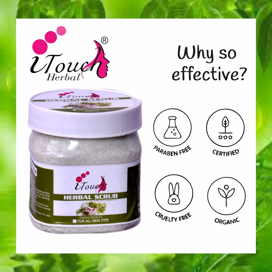 I TOUCH HERBAL Natural Face & Body Scrub (500ml) - Deep Exfoliating Cleanser for All Skin Types | Paraben-Free | Perfect for Daily Skincare & Spa Treatments