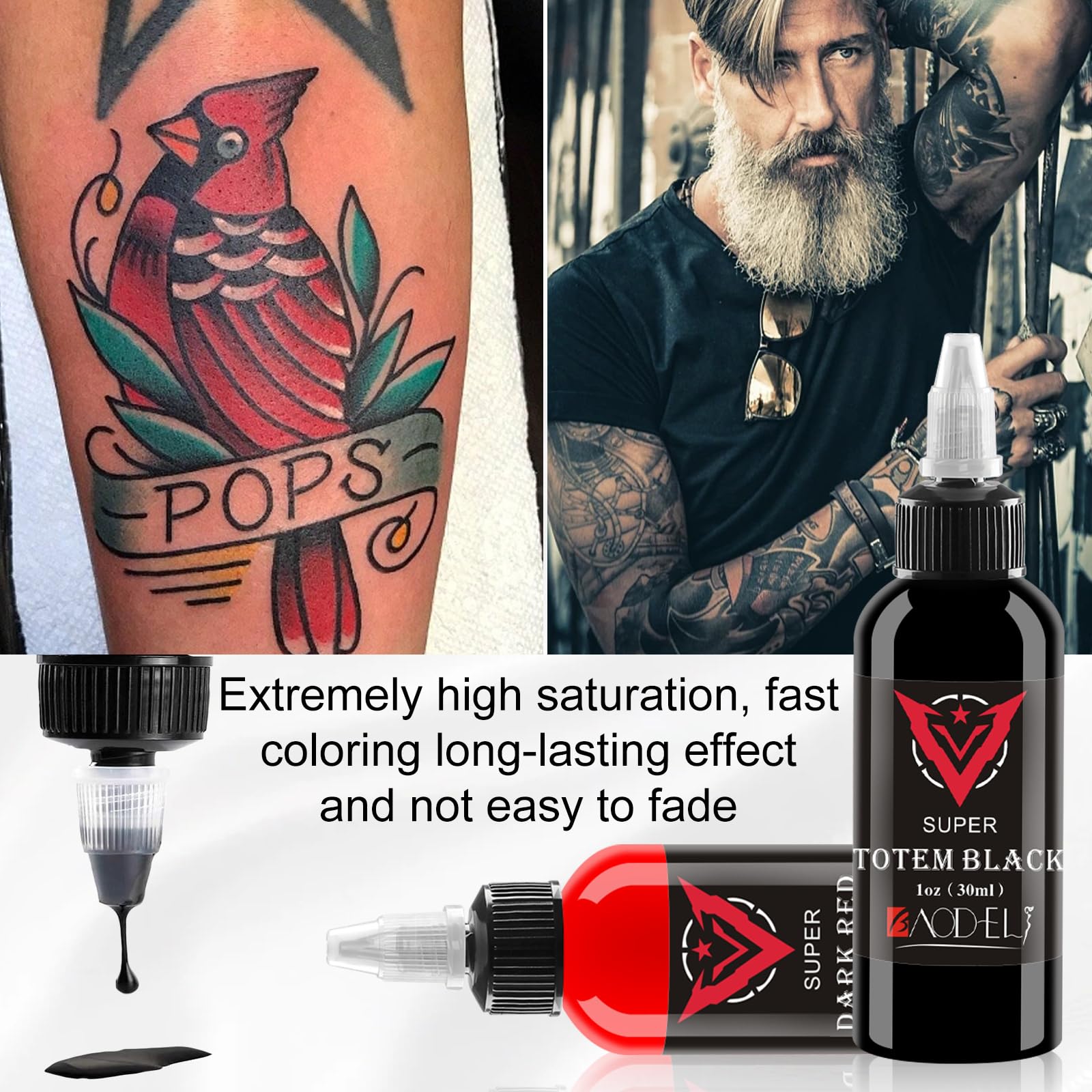 1oz Professional Tattoo Ink Set - Black & Red Tattoo Ink Kit (30ml/Bottle) for Tattoo Artists & Body Art - Perfect for Permanent Makeup, Sleeve Tattoos & Artistic Designs - High Quality Pigment Ink for Smooth Application & Vibrant Colors