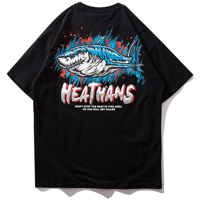 Angry Great Shark Graphic Print Hip Hop Streetwear Loose Fit T-Shirt for Men - Trendy Urban Fashion for Casual Wear & Street Style