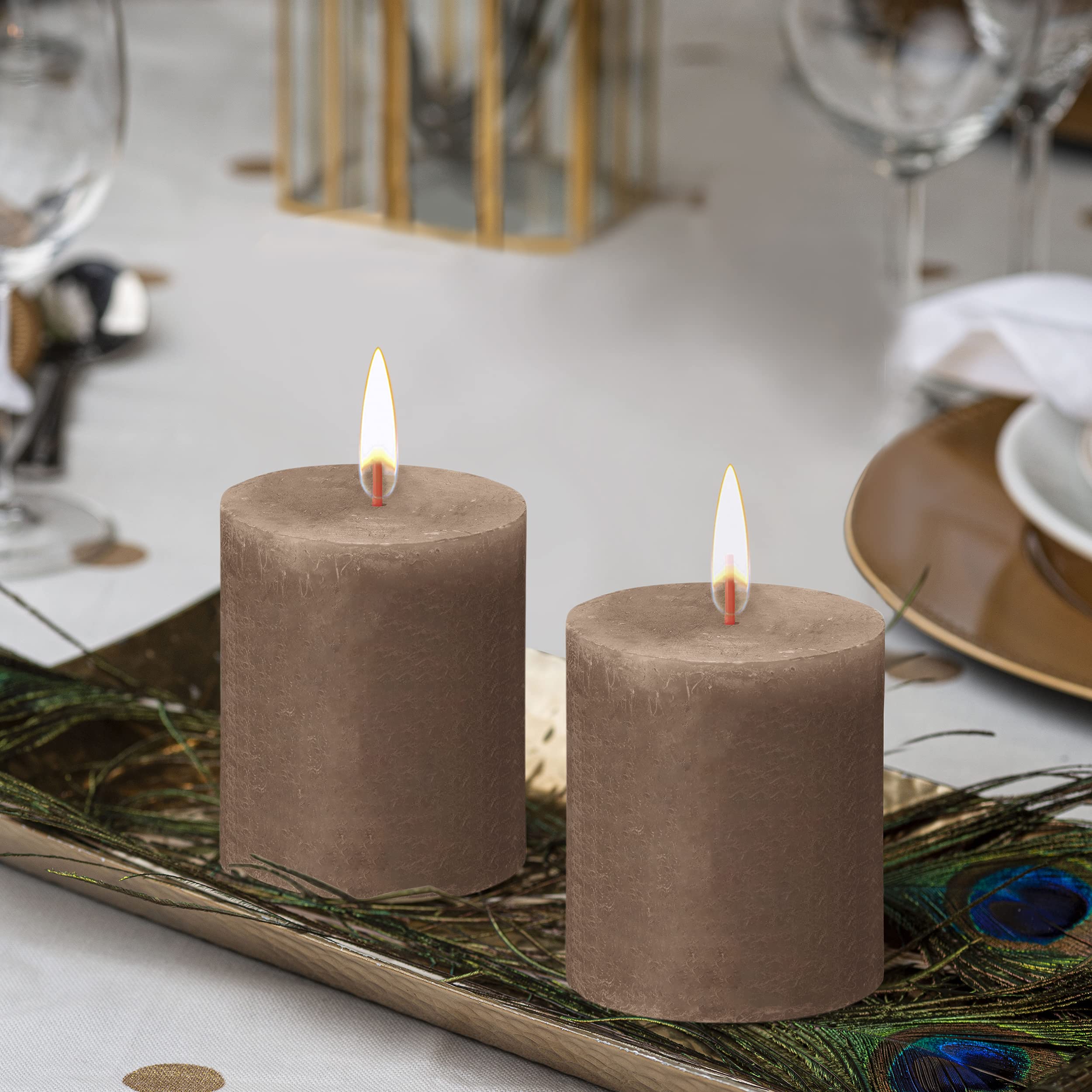 BOLSIUS 4 Pack Suede Brown Rustic Pillar Candles - 2.75
