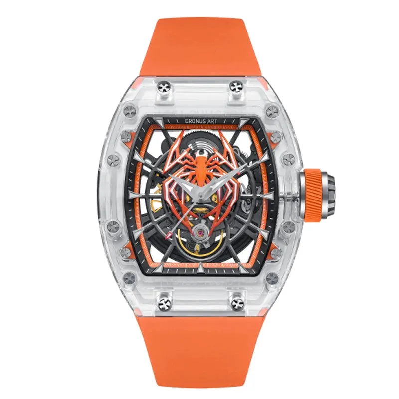 Luxury CRONUSART Men's Automatic Mechanical Watch - 50mm Tonneau Case, Luminous Spider Dial, Fluororubber Strap for Business & Formal Occasions