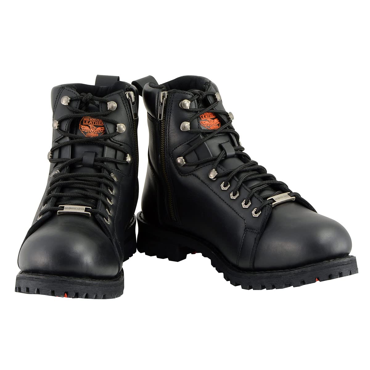 Milwaukee Leather Men's Black Leather Motorcycle Boots - Lace-Up & Side Zipper for Riding Comfort (MBM100-8) | Durable Biker Footwear for Cruising, Touring & Daily Commute