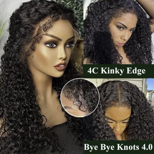Kinky Edges Curly Bye Knots Glueless Wig 7x5 Pre Cut Lace Natural Color