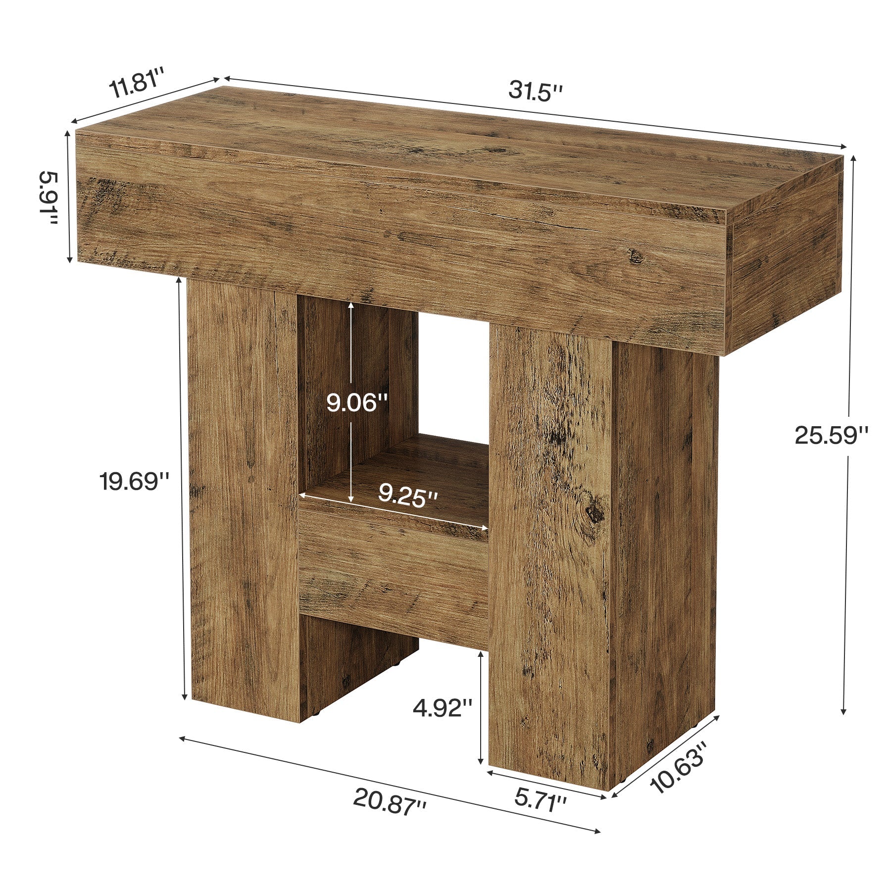 Farmhouse End Table with 2-Tier Shelf - 31.5 Inch Sturdy Sofa Side Table for Living Room, Bedroom & Patio - Rustic Coffee Table with Heavy Duty Metal Base