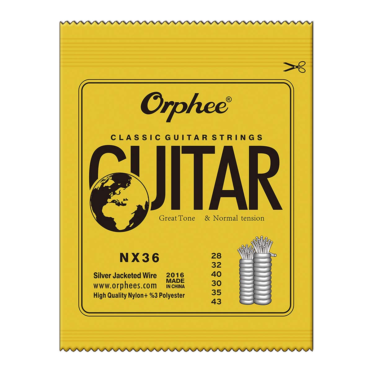 3 Packs Full Set Replacement Orphee NX36 Clear Nylon Silver Plated Classical Guitar Strings - Standard Tension (.028 .032 .040 .030 .035 .043) - Perfect for Beginners, Professionals & Live Performances