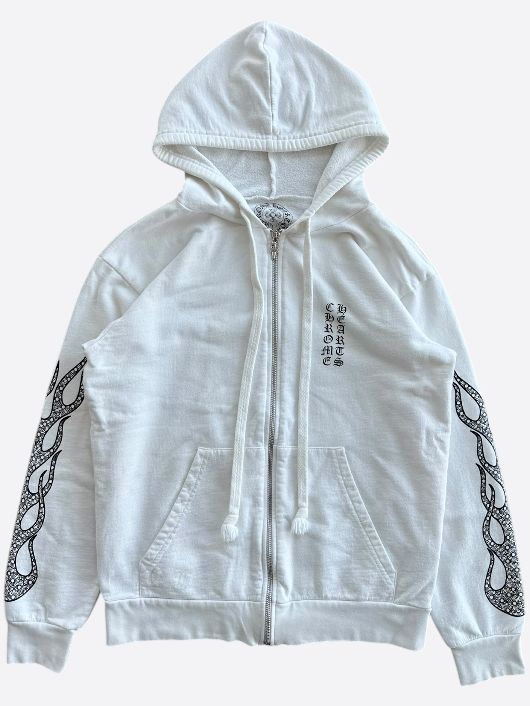 Chrome Hearts White & Black Flame Logo Zip Up Hoodie - Stylish Streetwear for Men & Women | Perfect for Casual Outfits, Urban Fashion & Everyday Wear