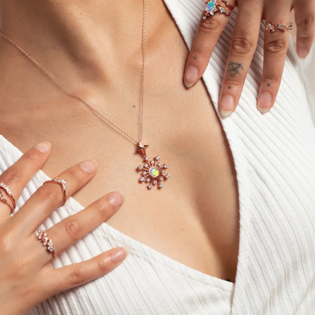 Ella Moonstone Burst Pendant Necklace - Natural Gemstone Jewelry for Women - Perfect for Boho Style, Meditation & Spiritual Healing