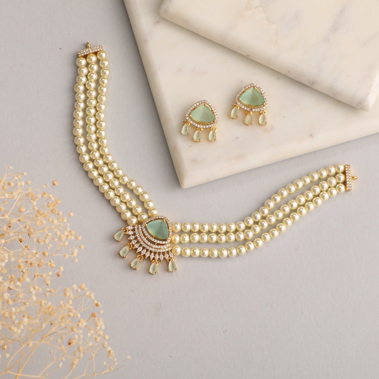 Bella Nakshatra CZ Pearl Choker Necklace Set for Women - Elegant Cubic Zirconia & Pearl Jewelry Gift for Bridal, Party, Wedding & Special Occasions