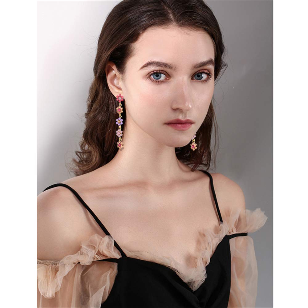 Sparkly Bohemian Long Tassel Blue Ocean Shell Flower Dangle Earrings - Shine Rhinestone Scallop Beach Jewelry for Women | Statement Colorful Crystal Earrings for Summer Vacation, Beach Party & Boho Fashion Accessories