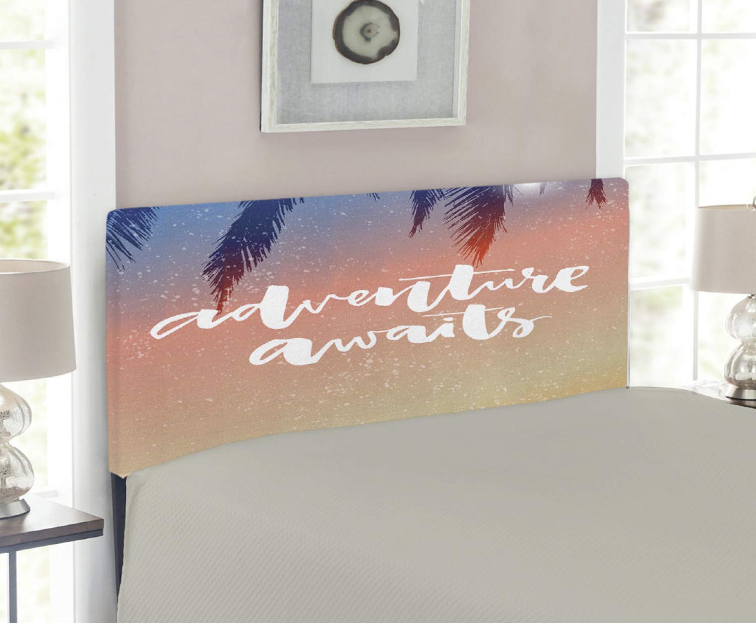 Ambesonne Adventure Upholstered Headboard - Twin Size, Modern Typographic Design on Soft Ombre Background with Memory Foam, Decorative Metal Bed Frame - Perfect for Kids' Rooms, Guest Bedrooms & Dorm Decor