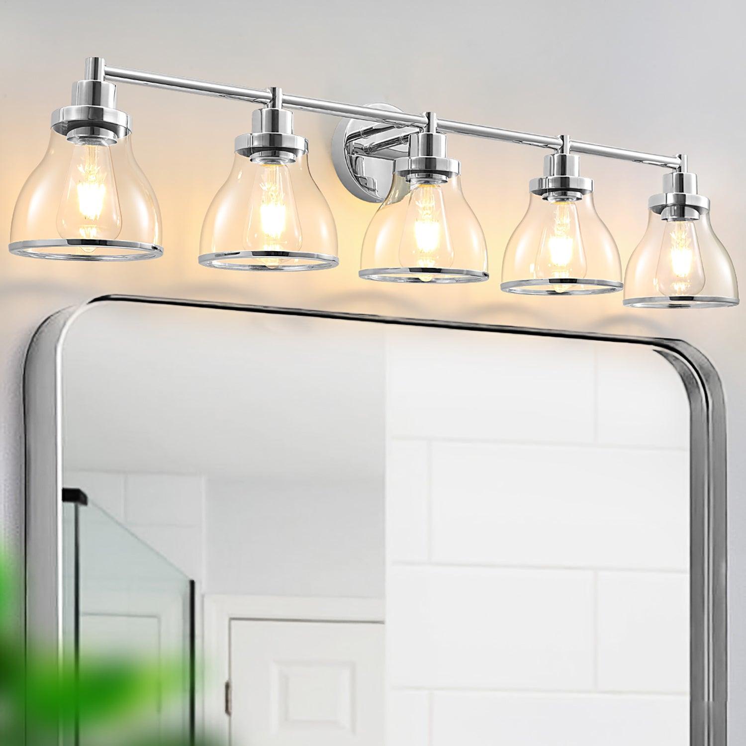 Stylish Hermosa Modern 5-Light Bathroom Vanity Light in Polished Nickel & Black - Perfect for Contemporary Bathrooms, Powder Rooms & Spa-Like Retreats