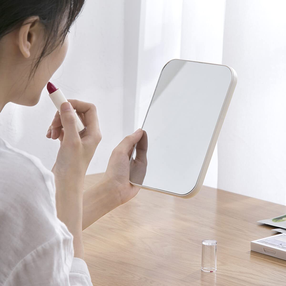 Leeonz Rectangular Vanity Makeup Mirror with Folding Bracket - Adjustable Desktop Dressing Mirror with Stand for Women & Girls (Blue) | Perfect for Bedroom, Bathroom, Dorm Room & Travel Makeup Application