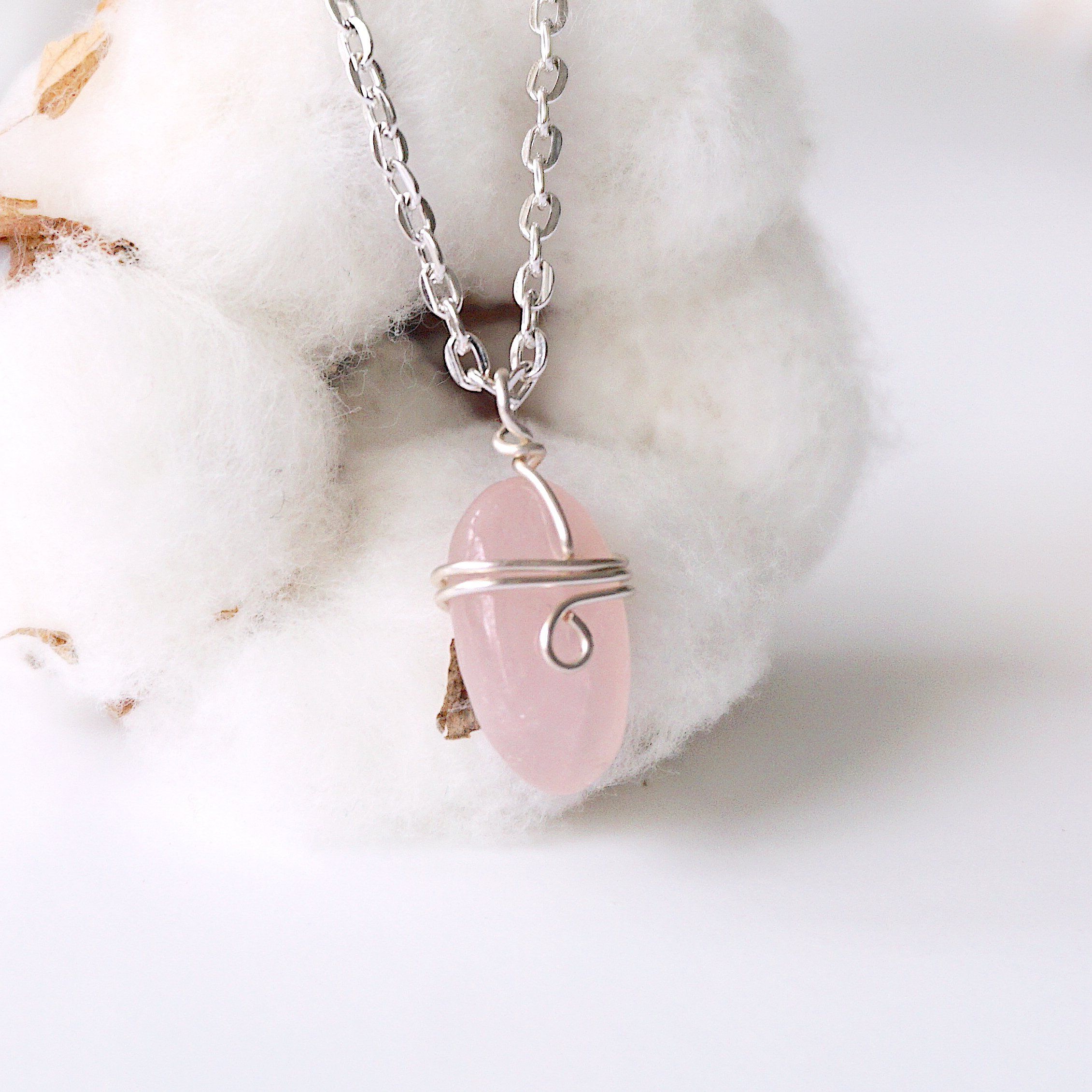 Rose Quartz Necklace for Women - Sterling Silver Plated Healing Crystal Jewelry - Perfect for Meditation, Gifts & Everyday Wear