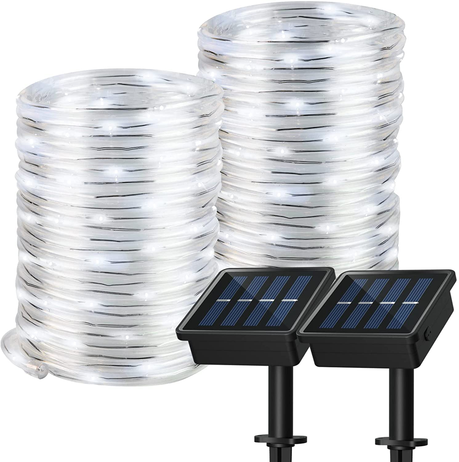 Solar Powered Outdoor Rope Lights - 2 Pack 40ft 100 LED Waterproof IP65 String Lights with 8 Lighting Modes & Voice Control - Perfect for Patio, Garden, Holiday Decorations and Backyard Parties