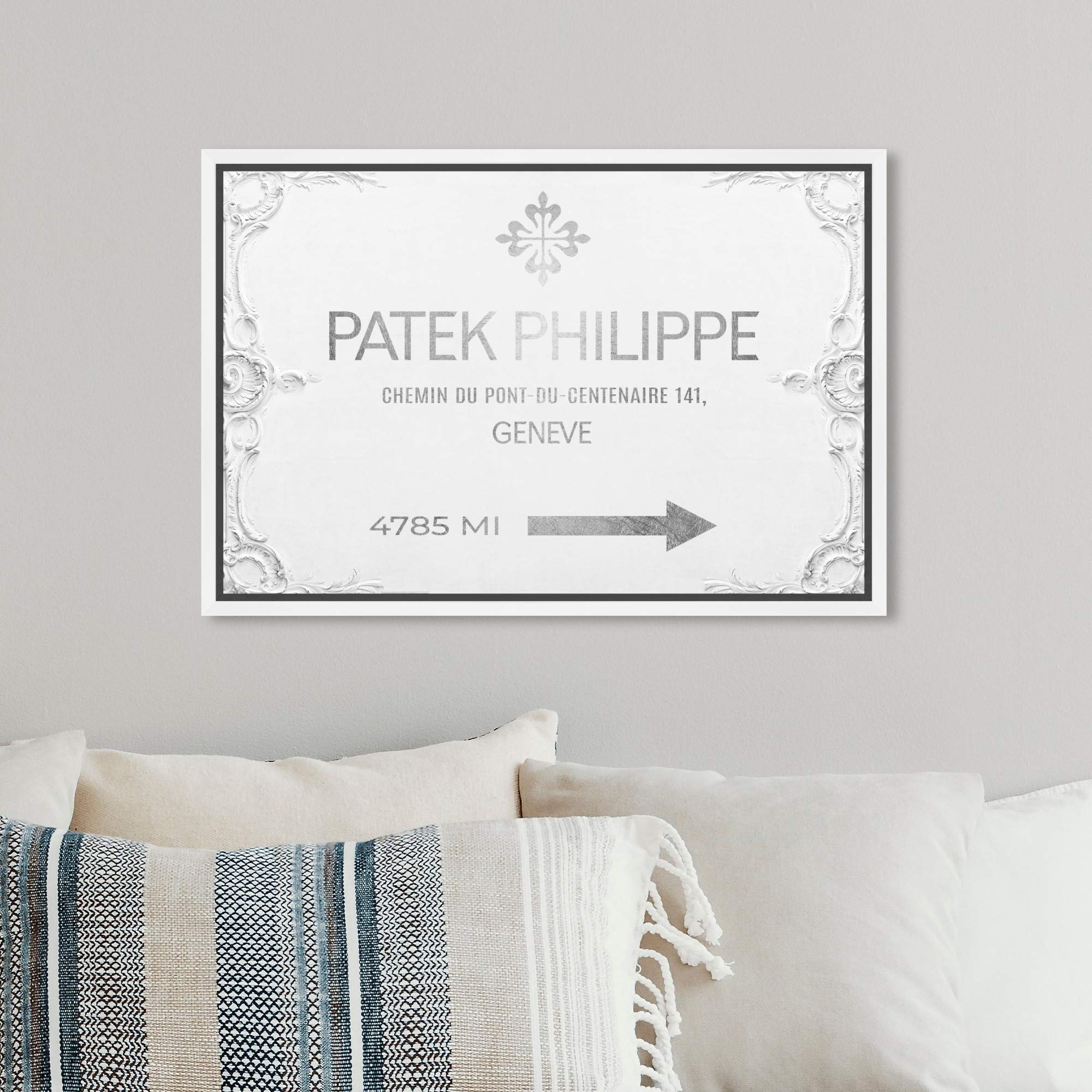 Oliver Gal Artist Co. Fashion & Glam Wall Art Framed Canvas Print - Geneva Watches Road Signs Home Decor, 15x10 Inches, Gray & White - Perfect for Living Room, Bedroom & Office Wall Decor