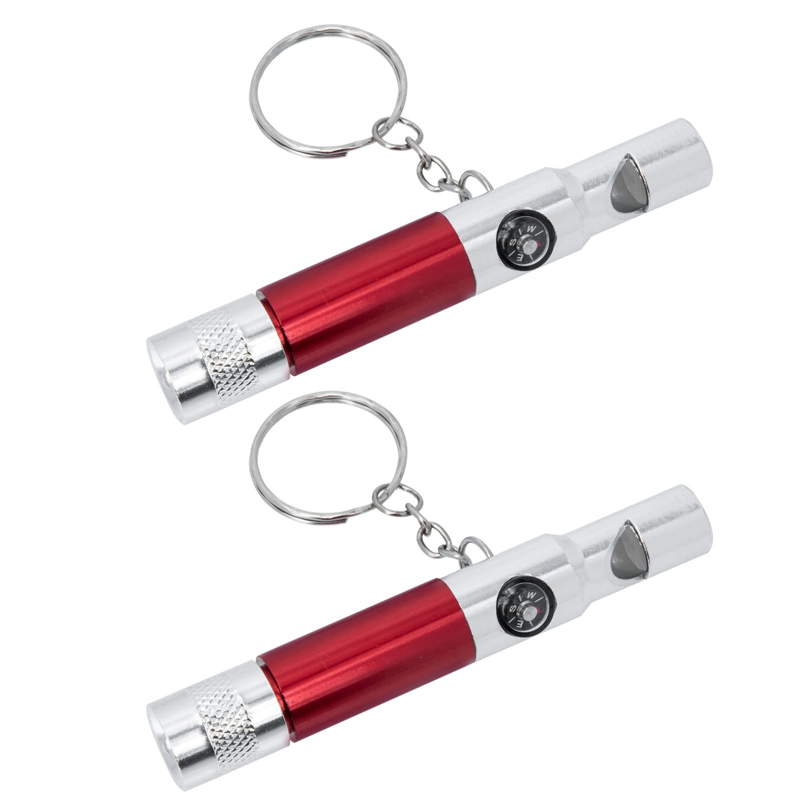 2-Pack Aluminum Alloy Survival Whistles with Emergency Compass - Loud Safety Whistle for Kayaking, Hiking, Camping & Outdoor Adventures - Includes Mini Flashlight for Emergency Situations
