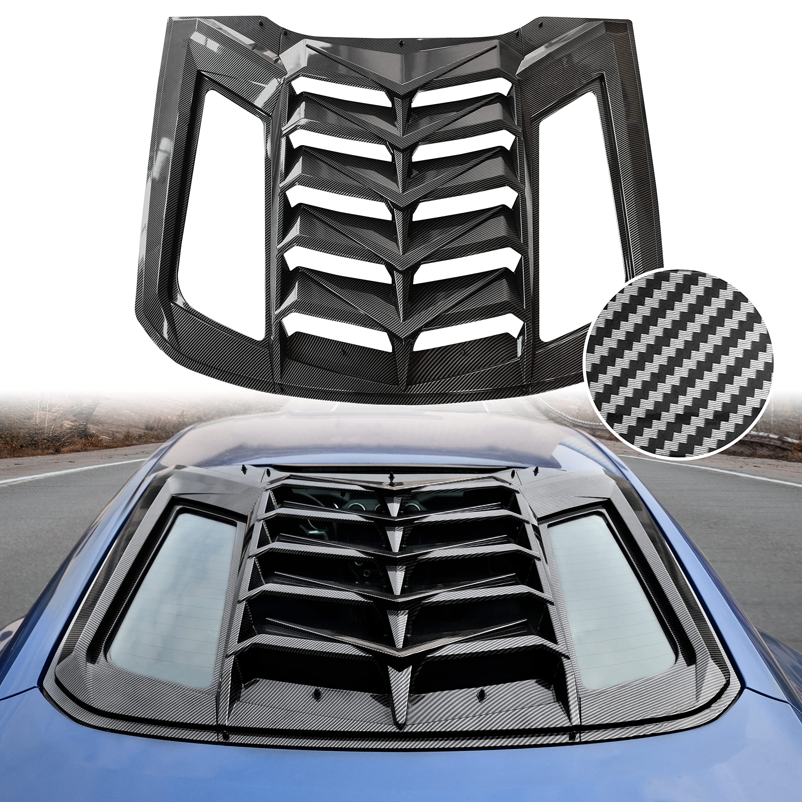 Carbon Fiber Rear Window Louver for Ford Mustang 2015-2023 | Glossy GT Lambo Style Windshield Vent Decoration | Mustang Accessories for Enhanced Style & Aerodynamics