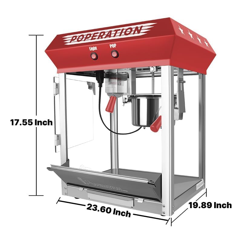 Commercial Popcorn Machine 12oz - 850W Movie Theater Style Popcorn Maker with Stainless Steel Kettle, Steel Frame & Tempered Glass - Red Countertop Popcorn Popper for Cinemas, Parties, Carnivals & Home Theater Snacks