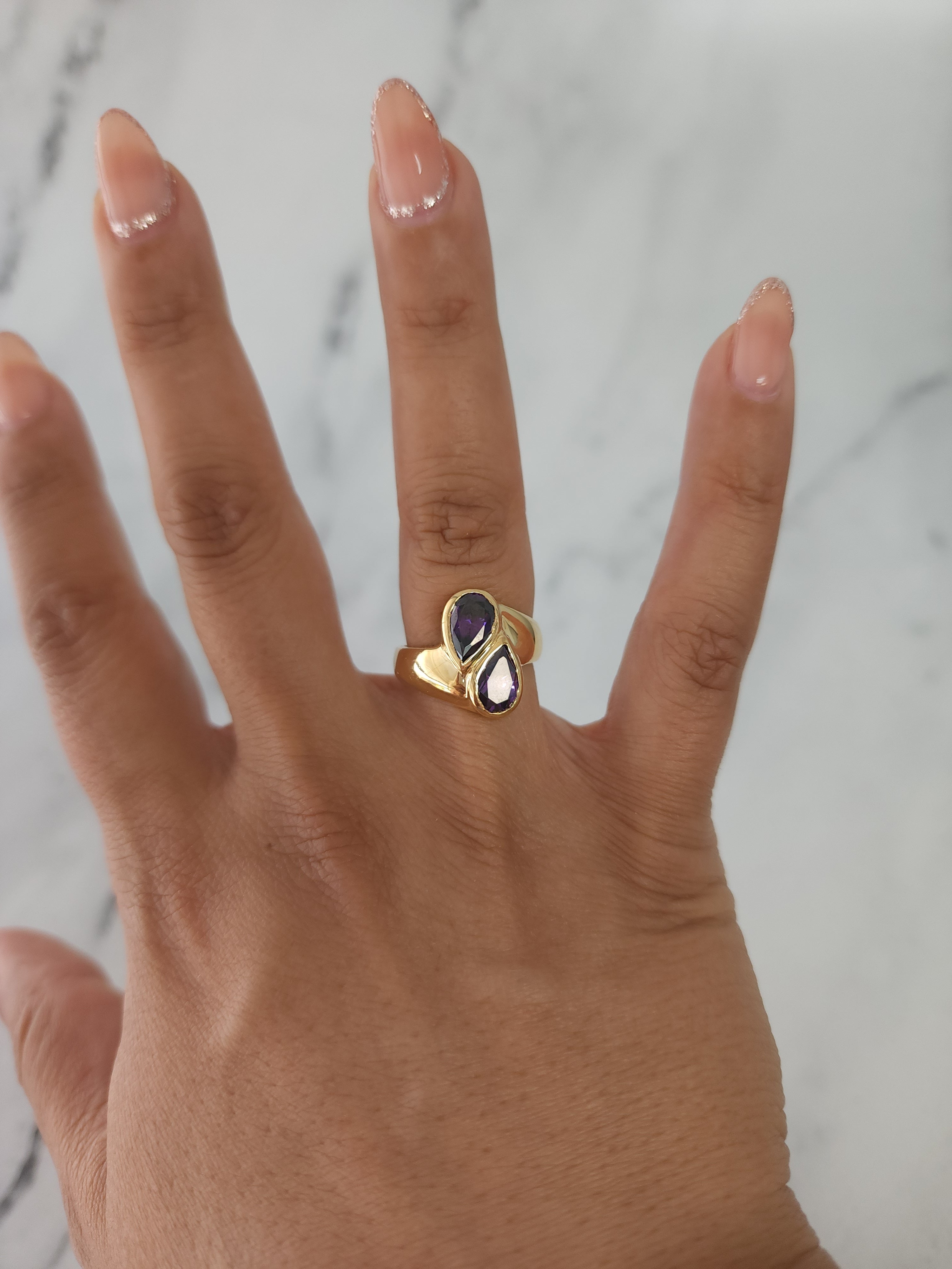 14K Yellow Gold Teardrop Amethyst Bypass Ring | Elegant Dainty Jewelry for Women | Perfect for Weddings, Anniversaries & Special Occasions