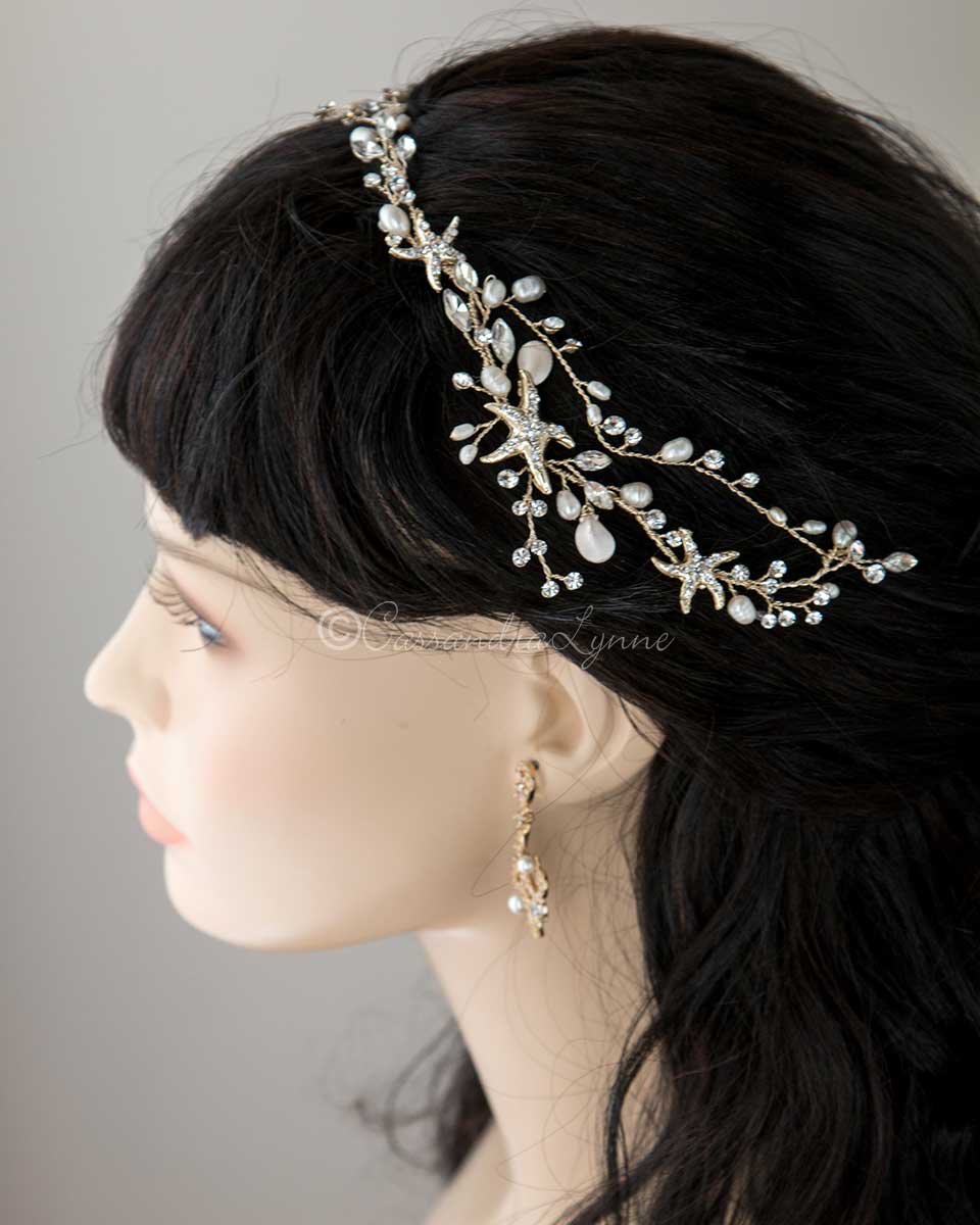 Light Gold Starfish Headpiece for Beach Brides – Perfect for Weddings, Boho Bridal Accessories, and Beach-Themed Events