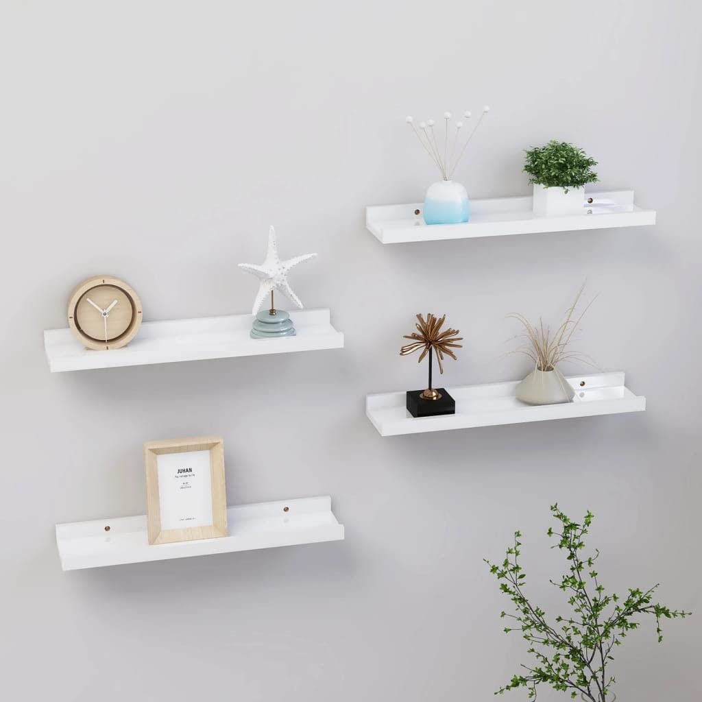 Floating Shelves for Wall - Set of 4 High Gloss White Wood Wall Shelves (15.7