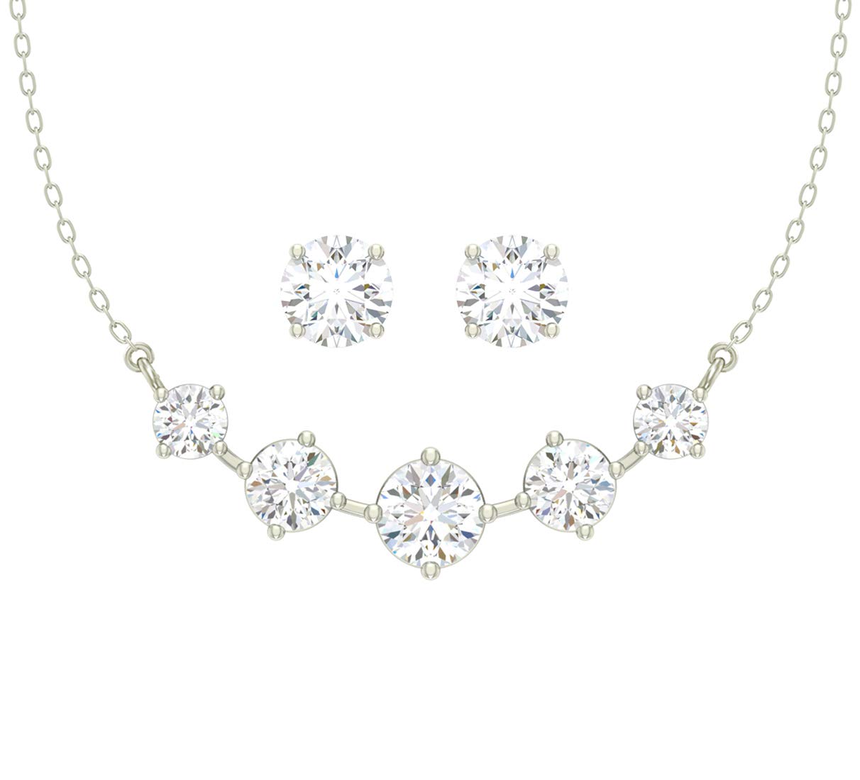 925 Sterling Silver 5-Stone Pendant Earrings & Necklace Set | Platinum Plated with Genuine Swiss Zirconia | Elegant Jewelry Gift for Women & Girls | Perfect for Weddings, Anniversaries & Special Occasions