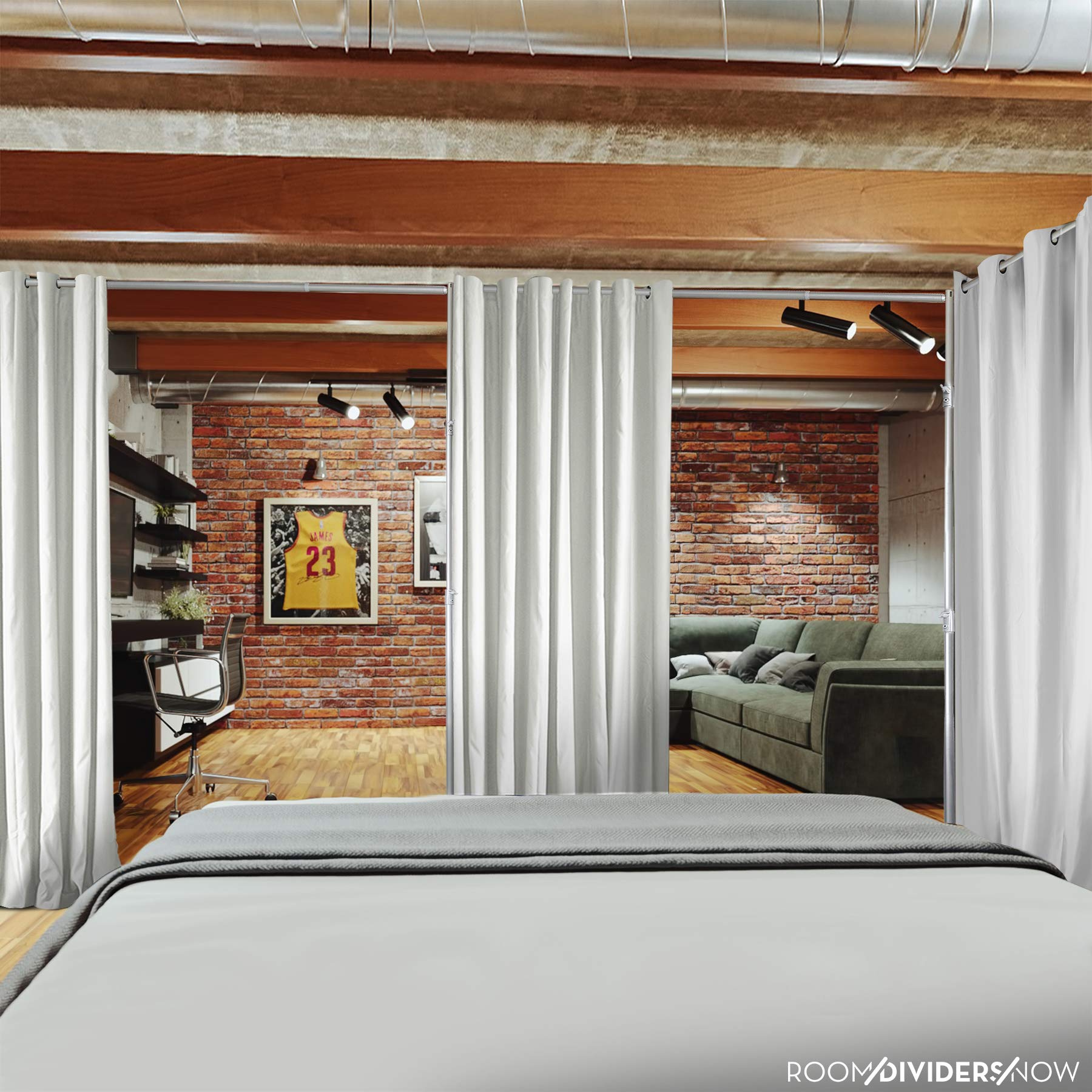 End2End Room Divider Kit - Medium B, 9ft Tall x 7ft 6in - 12ft Wide, Natural White | Portable Freestanding Partition for Bedroom Privacy, Office Space Divider & Blackout Curtains - Perfect for Studios, Dorms, and Home Offices