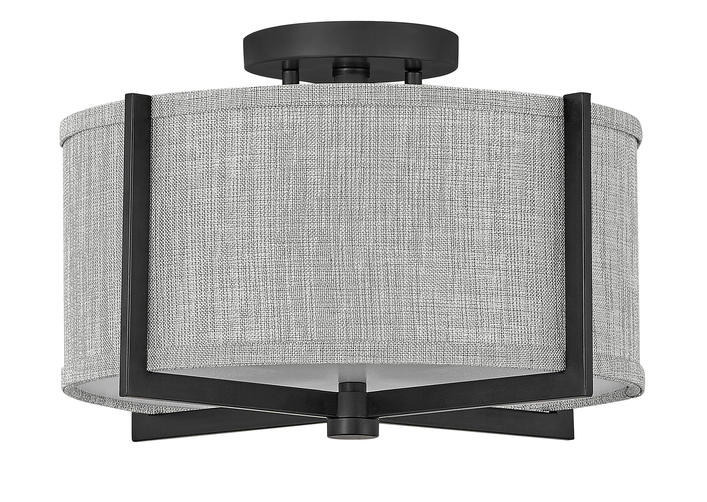 Hinkley Axis Two Light LED Semi-Flush Mount Ceiling Fixture - Galerie Collection with Black Finish & Heathered Gray Slub Shade - Perfect for Bedroom, Living Room, and Hospitality Spaces