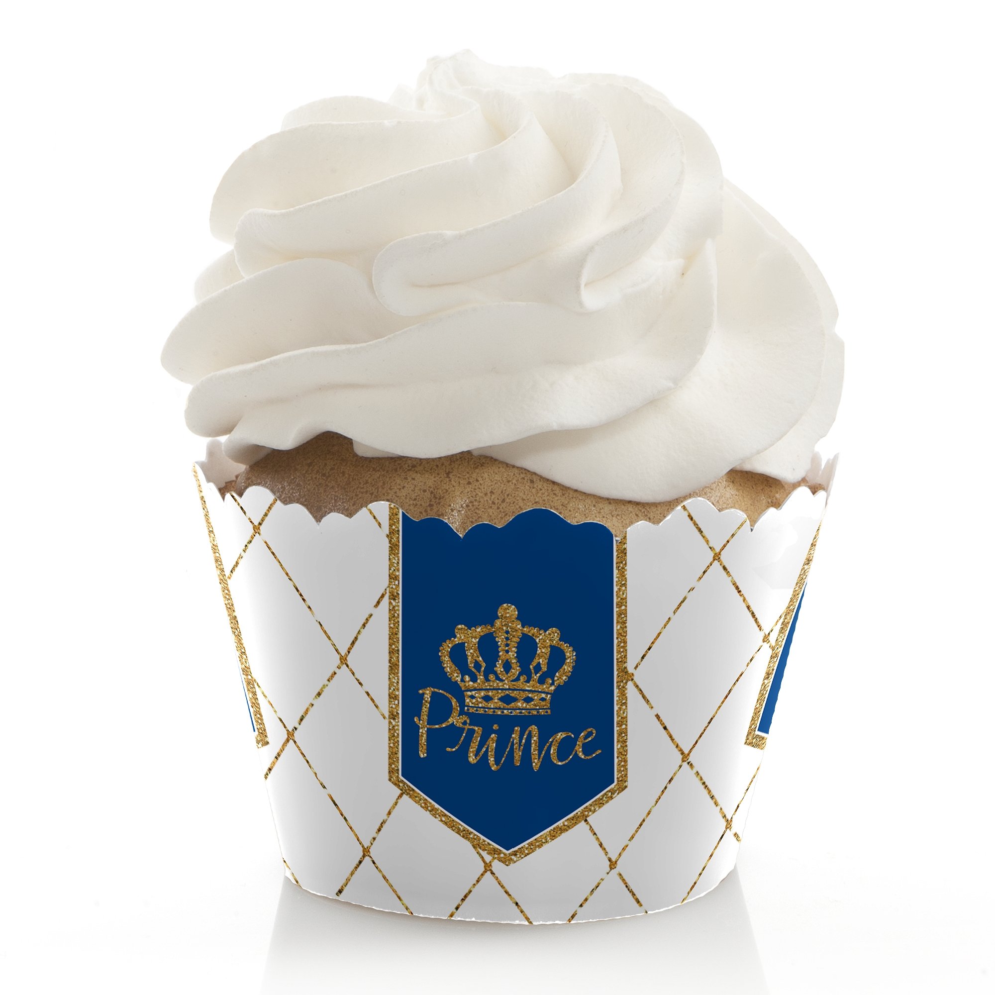 Royal Prince Charming Baby Shower & Birthday Party Decorations - Set of 12 Elegant Cupcake Wrappers for Prince-Themed Celebrations, Gender Reveals & First Birthday Parties